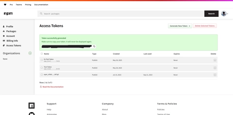 Npm classic token generated